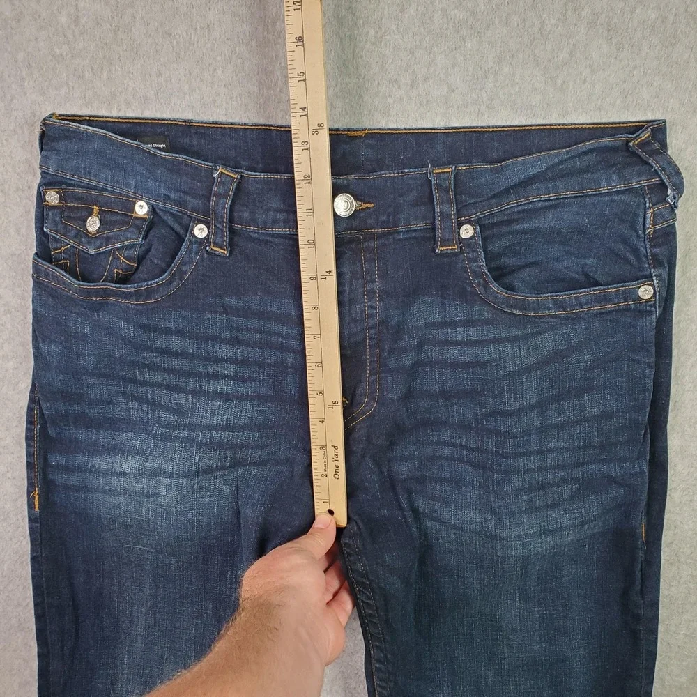 True Religion Jeans Mens 40 Dark Blue Ricky Relaxed Straight Flap Pockets Denim